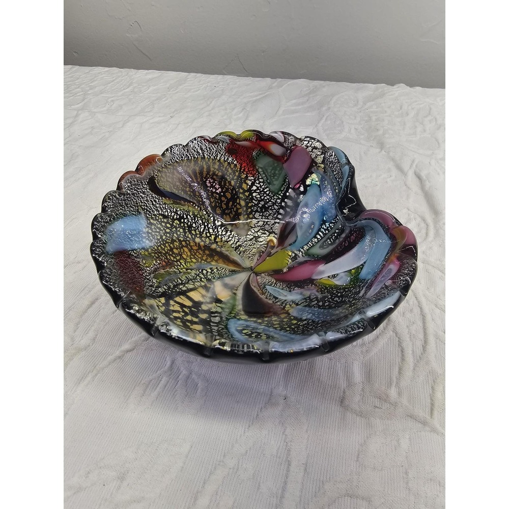 Rare Vintage 1950s Murano‎ Art Glass Bowl tutti Frutti Silver